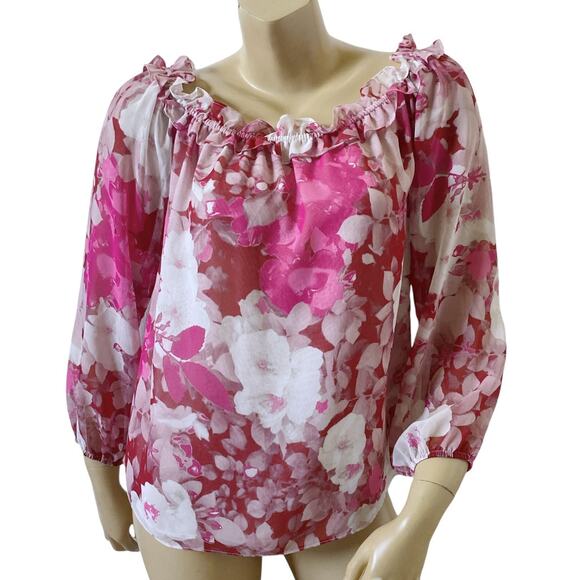 INC Womens Size Small Floral Print Lined Long Sleeve Boho Peasant Blouse Shirt - Picture 1 of 8